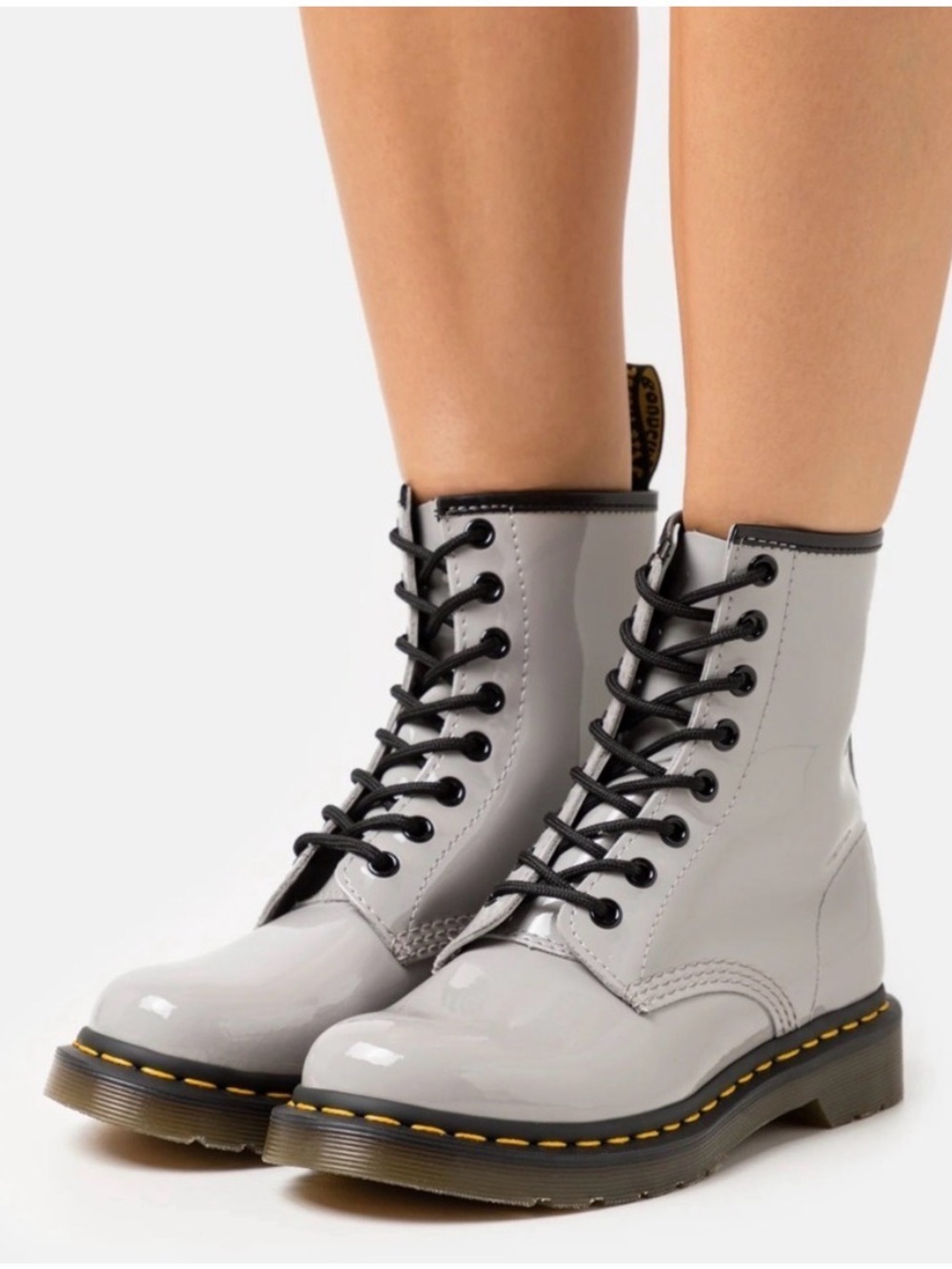 Dr. Martens Glossy Gray Combat Boots